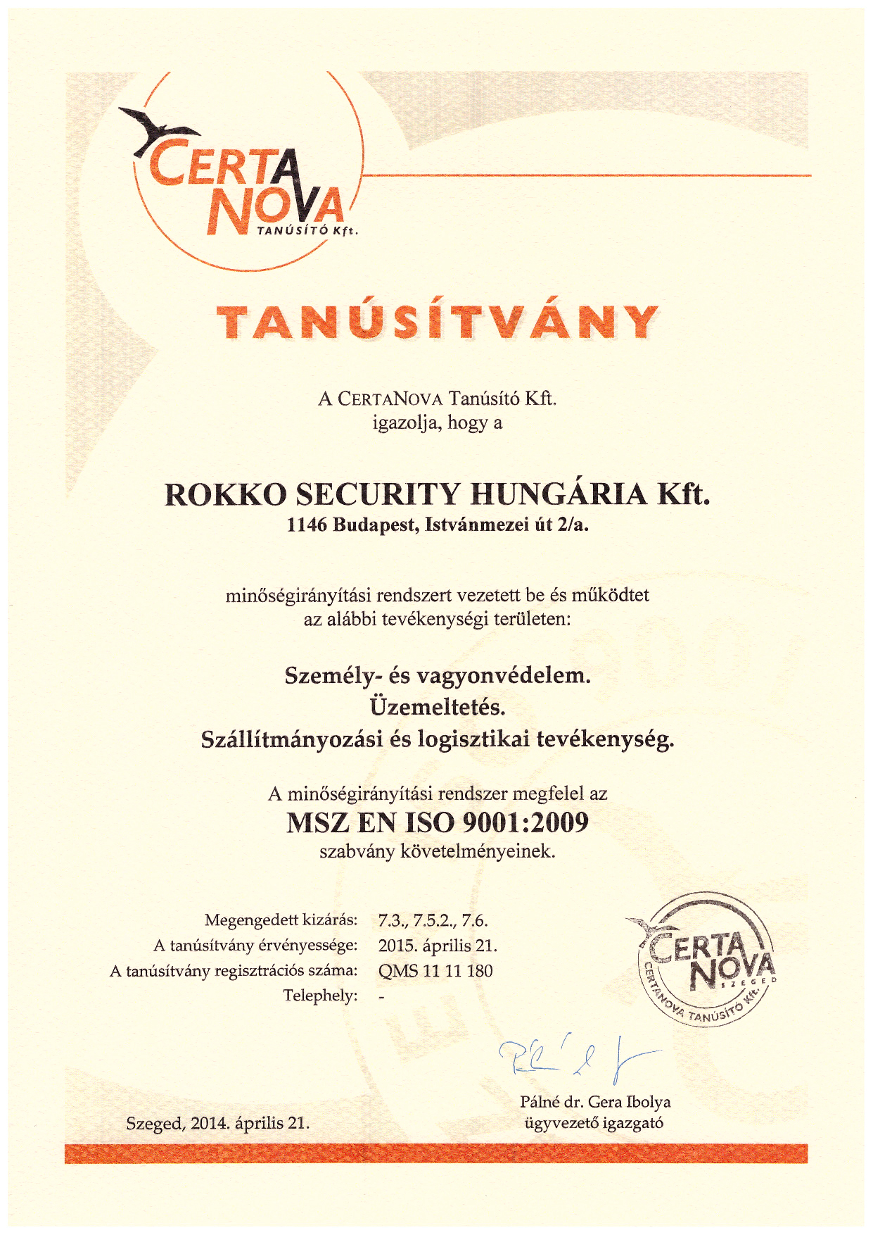 Rokko Sec. Hung. ISO 2014-2015